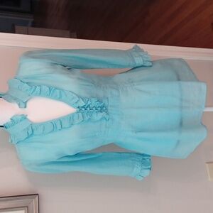 J Crew Light Turquoise Ruffle Blouse 4 Tall